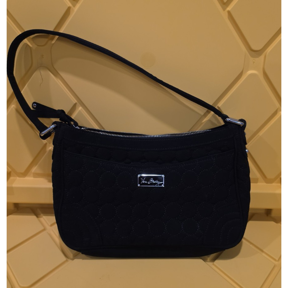 Vera Bradley Black Quilted Polka Dot Shoulder Bag with Zip Closure